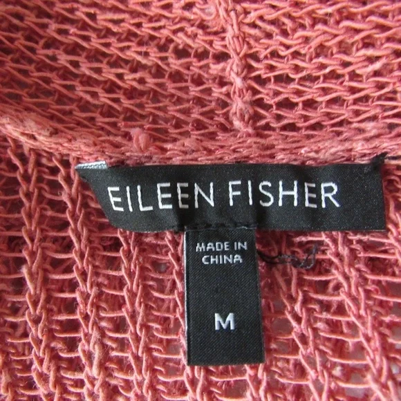 Eileen Fisher Pink Cardigan Medium Airy Linen Grain Rib Open Knit Long Sleeves - Picture 9 of 9